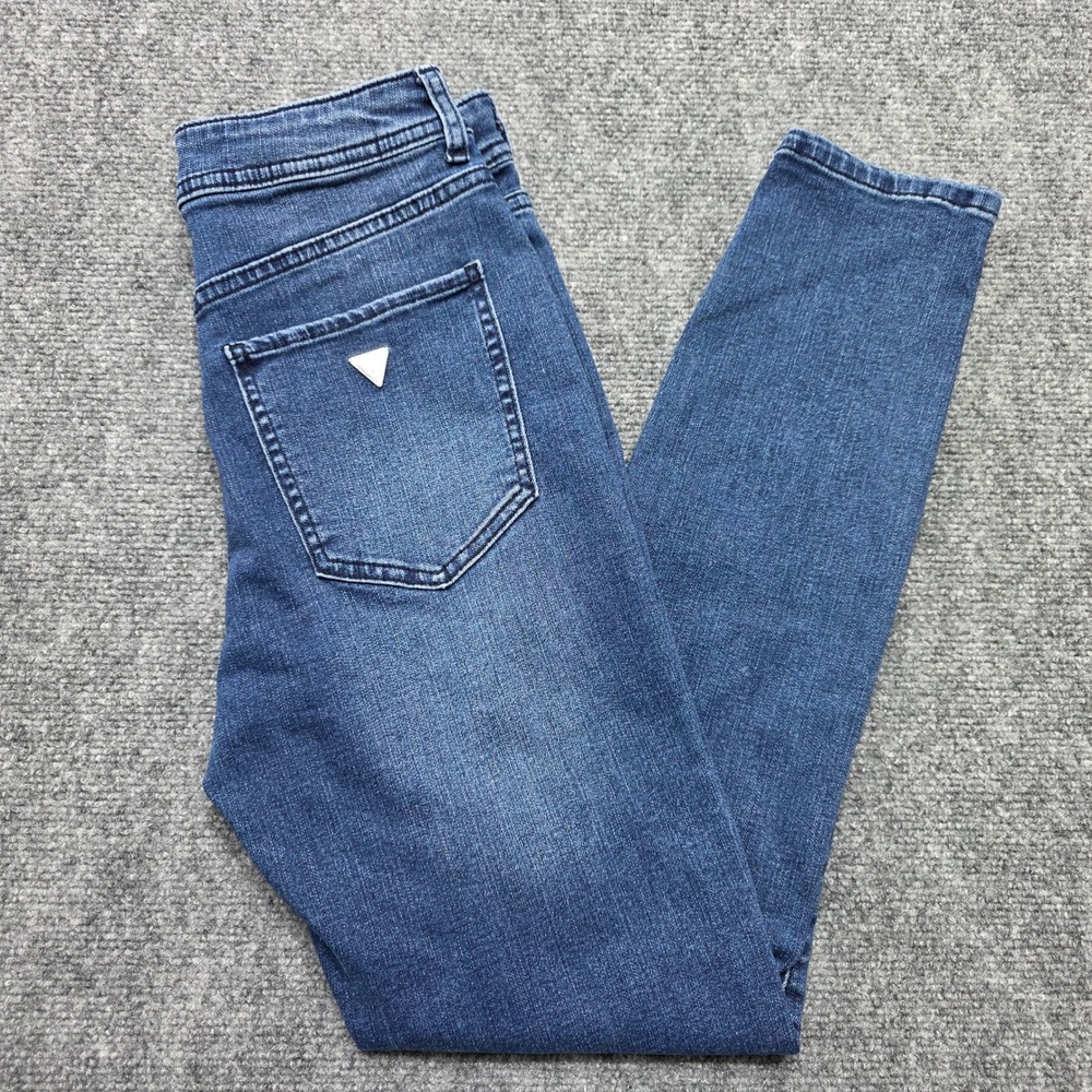 Guess Los Angeles Women's 26 High Rise Pleated Front Skinny Jeans Blue Denim 90s